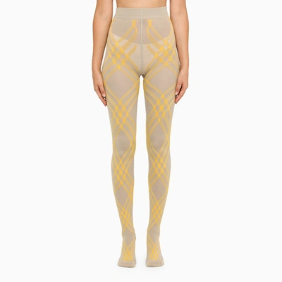 Shop Burberry | Check Wool-blend Grey Tights In Yellow