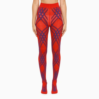 Shop Burberry Check Wool-blend Red Tights