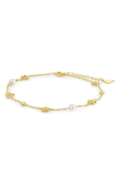 Shop Sterling Forever June Floral Imitation Pearl Anklet In Gold