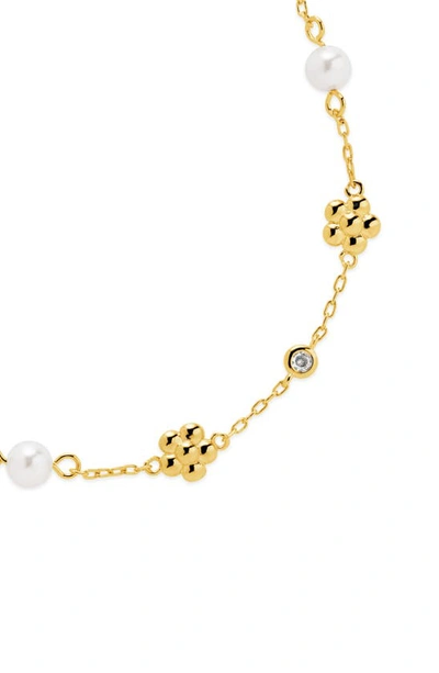 Shop Sterling Forever June Floral Imitation Pearl Anklet In Gold