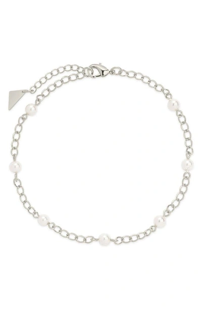 Sterling Forever Coast Imitation Pearl Anklet In Silver