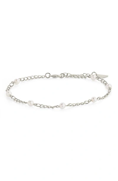 Sterling Forever Coast Imitation Pearl Anklet In Silver