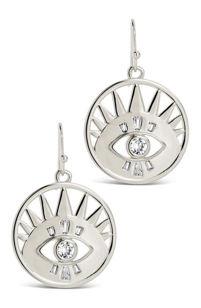 Sterling Forever Mahana Cz Evil Eye Disk Drop Earrings In Metallic