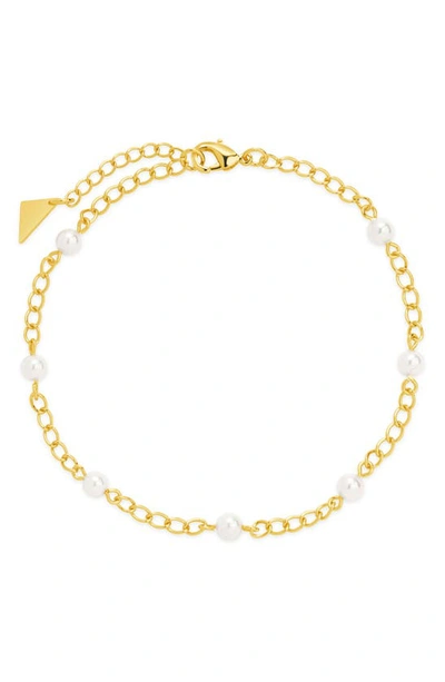 Sterling Forever Coast Imitation Pearl Anklet In Gold