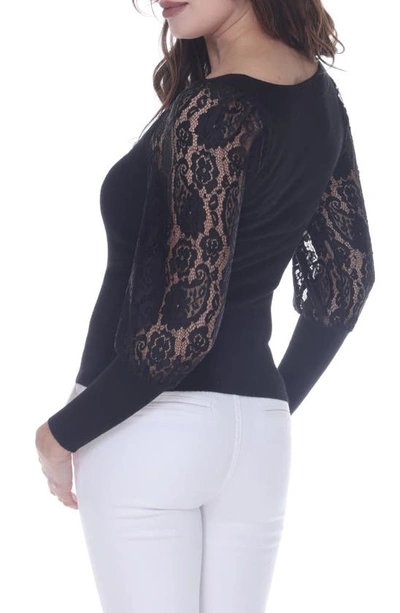 Shop Rain And Rose Lace Sleeve Pullover In Black