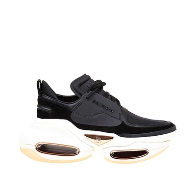 Shop Balmain Leather And Fabric Sneakers In Black