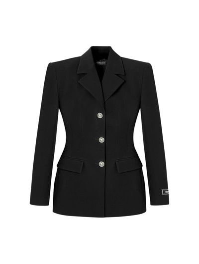 Shop Versace Informal Jacket Grain De Poudre Wool Fabric In Black