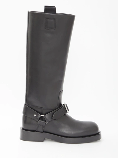 Shop Burberry Saddle High Boots In Black