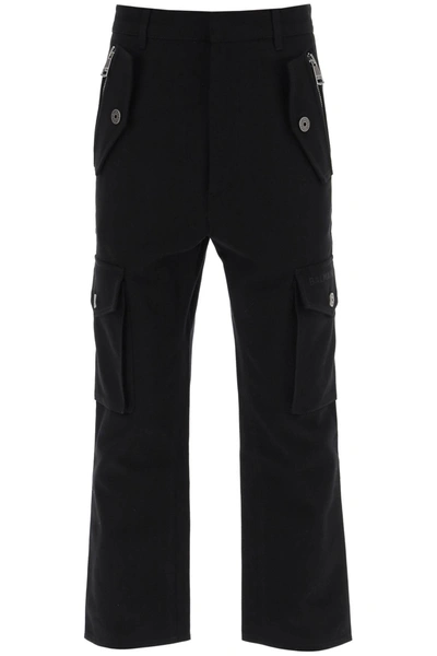 Shop Balmain Cotton Cargo Pants In Noir (black)