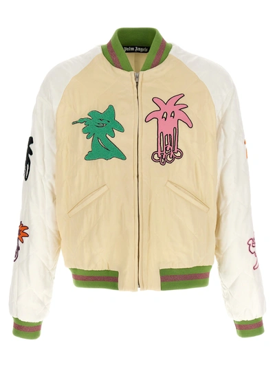 Shop Palm Angels Palmity Quilted Sukajan Bomber Jacket In Yellow