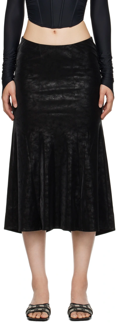 Shop Misbhv Black Flared Faux-leather Midi Skirt