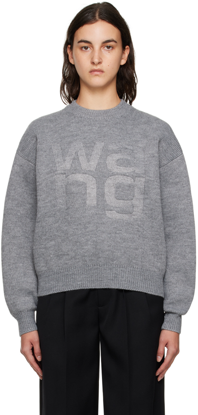Shop Alexander Wang T Gray Embossed Sweater In 091 Medium Grey Mela