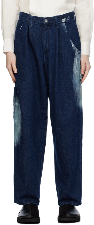 Shop Y's Blue Pleated Jeans In 1 Indigo
