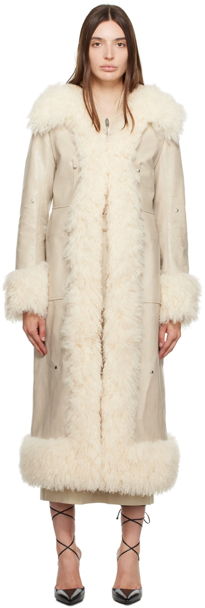 Shop Kijun Off-white Diane Faux-leather Coat In Ivory