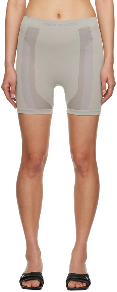 Shop Heron Preston Gray 3d Ribbing Shorts In Beige Light Grey