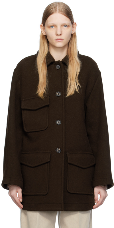 Shop Totême Brown Buttoned Jacket In 014 Chocolate