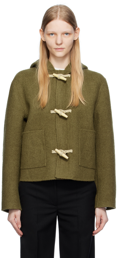 Shop Totême Khaki Hooded Jacket In 077 Olive