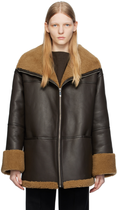 Shop Totême Brown Signature Shearling Jacket In 014 Chocolate