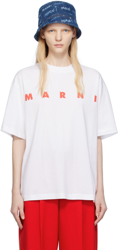 Shop Marni White Printed T-shirt In Pdw01 Lily White