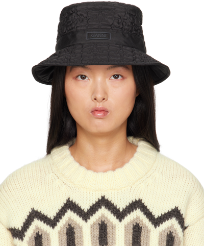 Shop Ganni Black Tech Bucket Hat In 099 Black