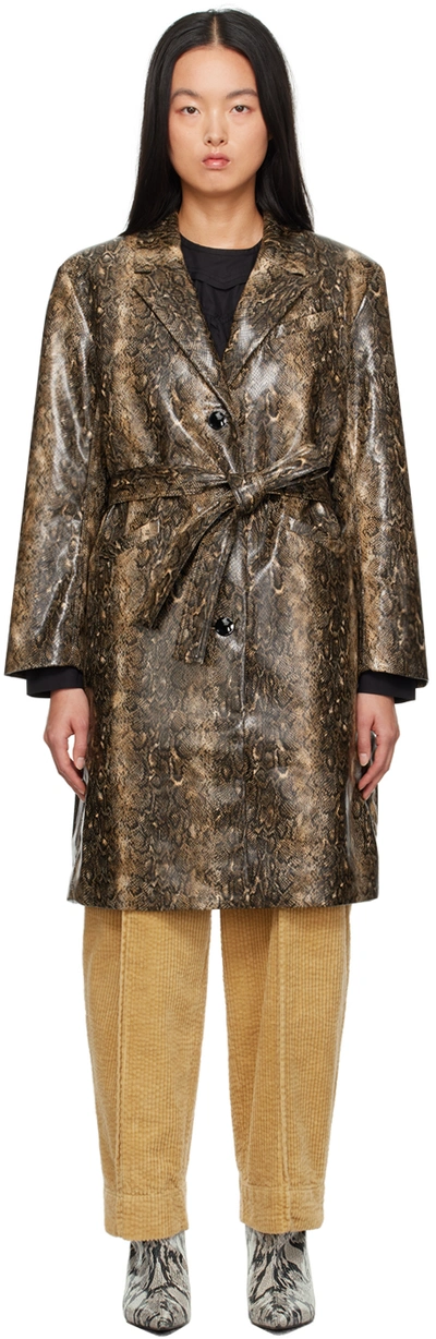 Shop Ganni Brown Snake Faux-leather Coat In 383 Snake Starfish