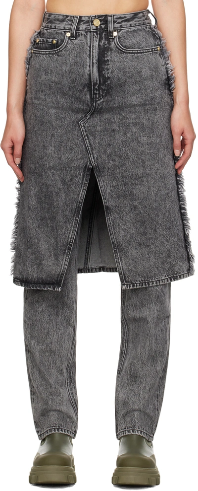 Shop Ganni Gray Layered Jeans In 055 Black Washed