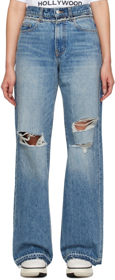 Shop Amiri Indigo Double Waistband Jeans In Classic Mid Indigo