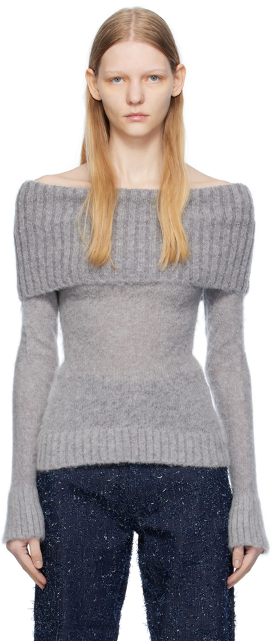 Shop Elleme Gray Off Shoulder Sweater In Grey