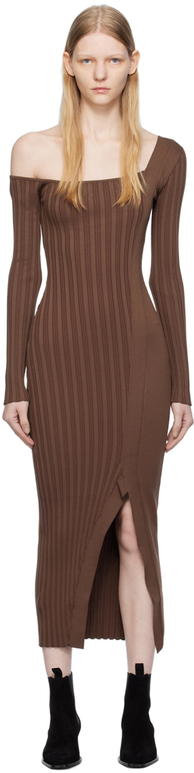 Shop Elleme Brown Asymmetric Midi Dress