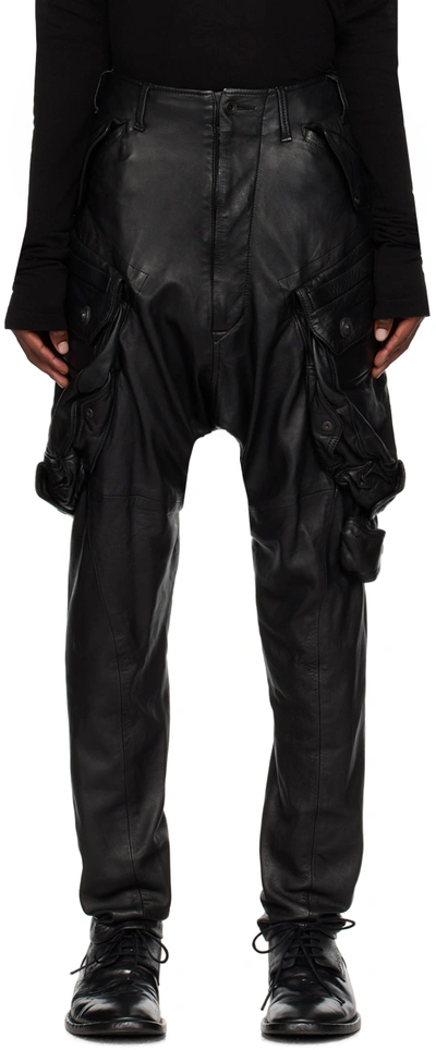 Shop Julius Black Gas Mask Leather Cargo Pants
