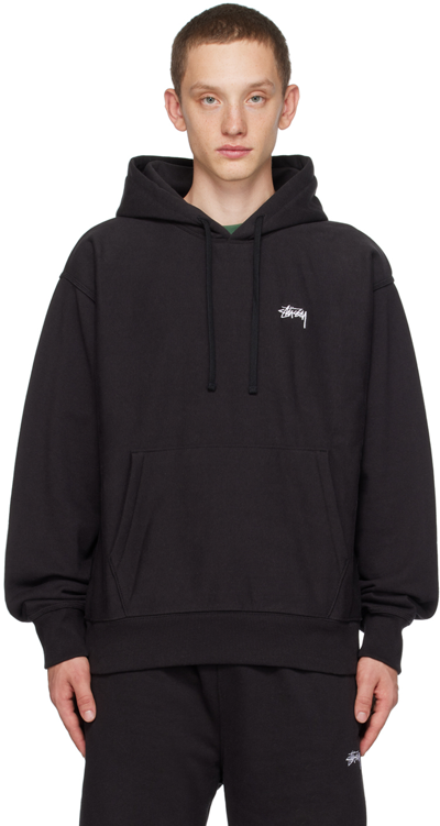 Shop Stussy Black Embroidered Hoodie In Wabl Washed Black