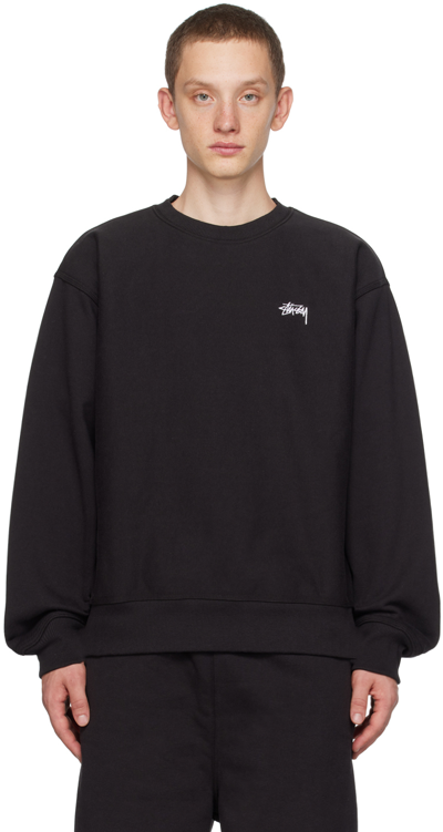 Shop Stussy Black Embroidered Sweatshirt In Wabl Washed Black