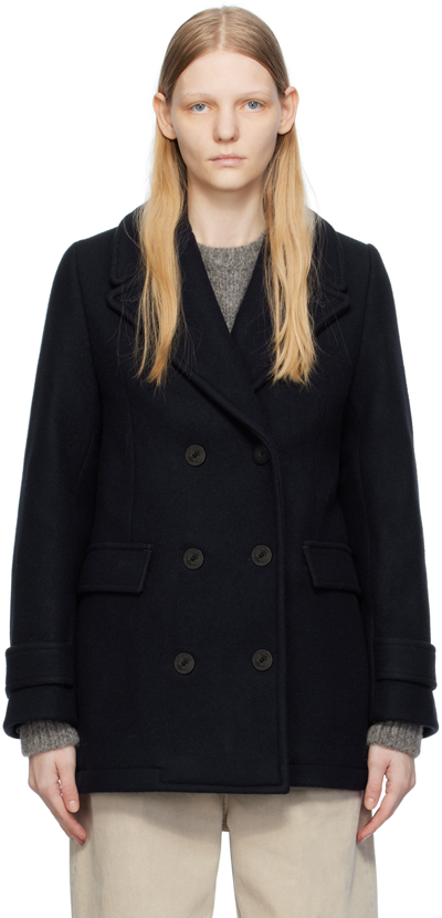 Shop Totême Navy Double-breasted Coat In 016 Navy