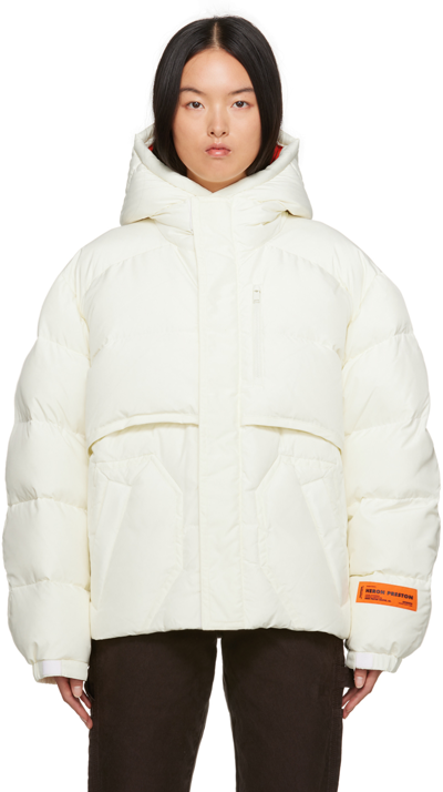 Shop Heron Preston Off-white Hooded Down Jacket In Ivory