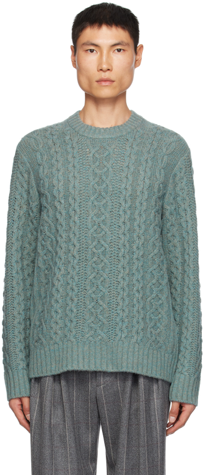 Shop Vince Blue Aran Sweater In H Mineral Grn-346hmi
