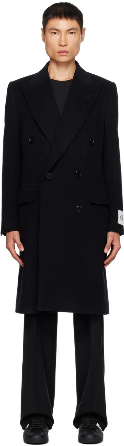 Shop Dolce & Gabbana Black Double-breasted Coat In N0000 Nero
