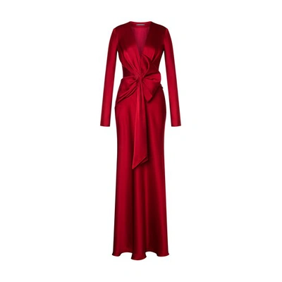 Shop Alberta Ferretti Satin Dress With Draping In Rosso