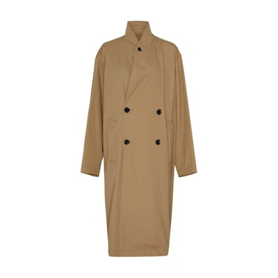 Shop Lemaire Double-breasted Trench In Greige