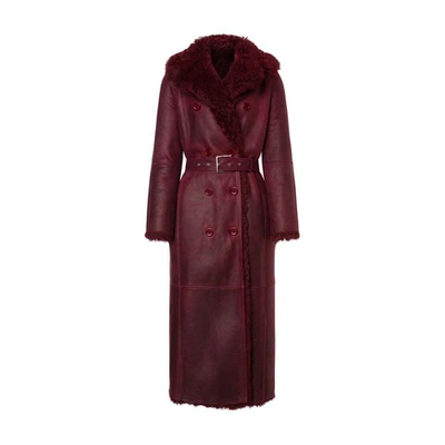 Shop Alberta Ferretti Double-sided Shearling Coat In Rosso
