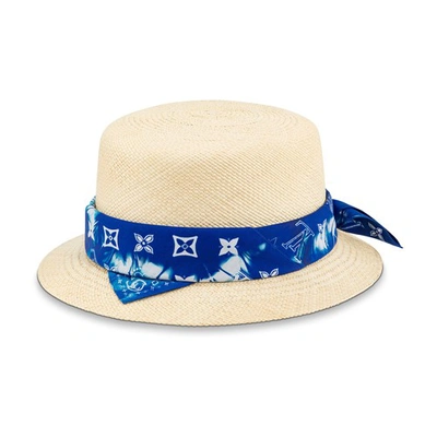 Shop Louis Vuitton Monogram Bandana Straw Hat In Bleu