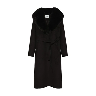 Shop Yves Salomon Belted Cashmere Coat With Fox Fur Collar And Lapels In Noir