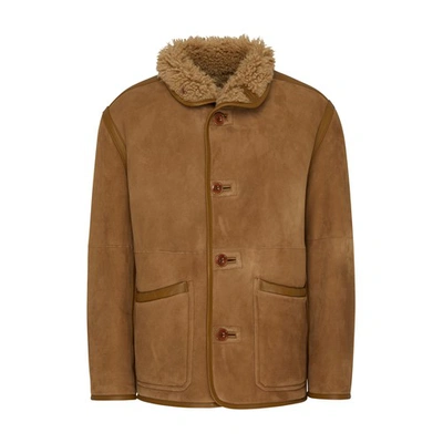 Shop Lemaire Reversible Shearling Coat In Sand_stone