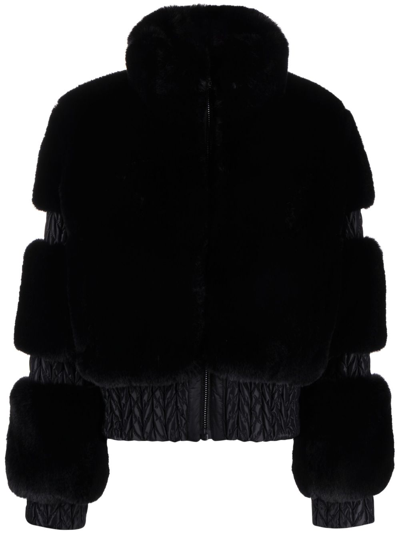 Shop Goldbergh Black Furry Quilted Ski Jacket