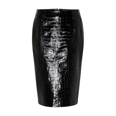 Shop Versace Crocodile Print Skirt In Black