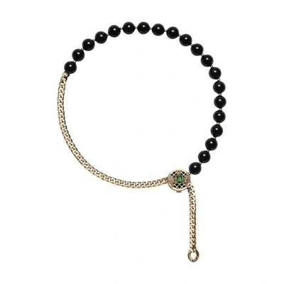Shop Balmain Beads Emblem Necklace In Gold
