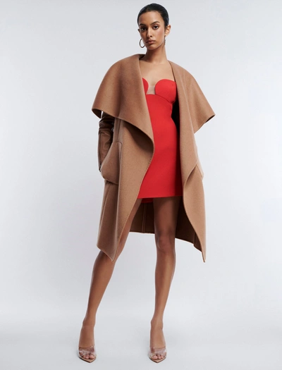 Fiona Draped Wool Coat In Camel