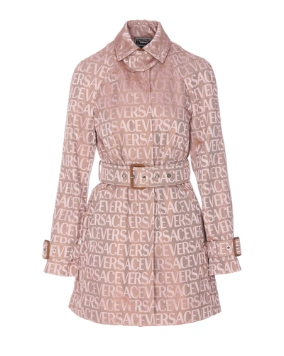 Shop Versace Allover Trench In Rosa
