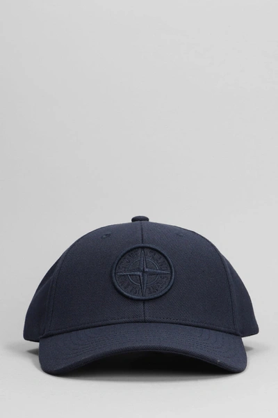 Shop Stone Island Hats In Blue Cotton