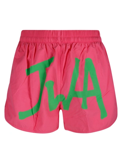 Shop Jw Anderson J.w. Anderson Logo Swim Shorts In Pink/green