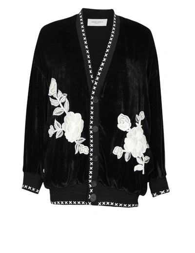Shop Golden Goose Womens Cardigan With Embroidered Flowers In Black